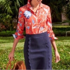 J McLaughlin Lois Red Floral Button Up Cotton Long Sleeve NEW